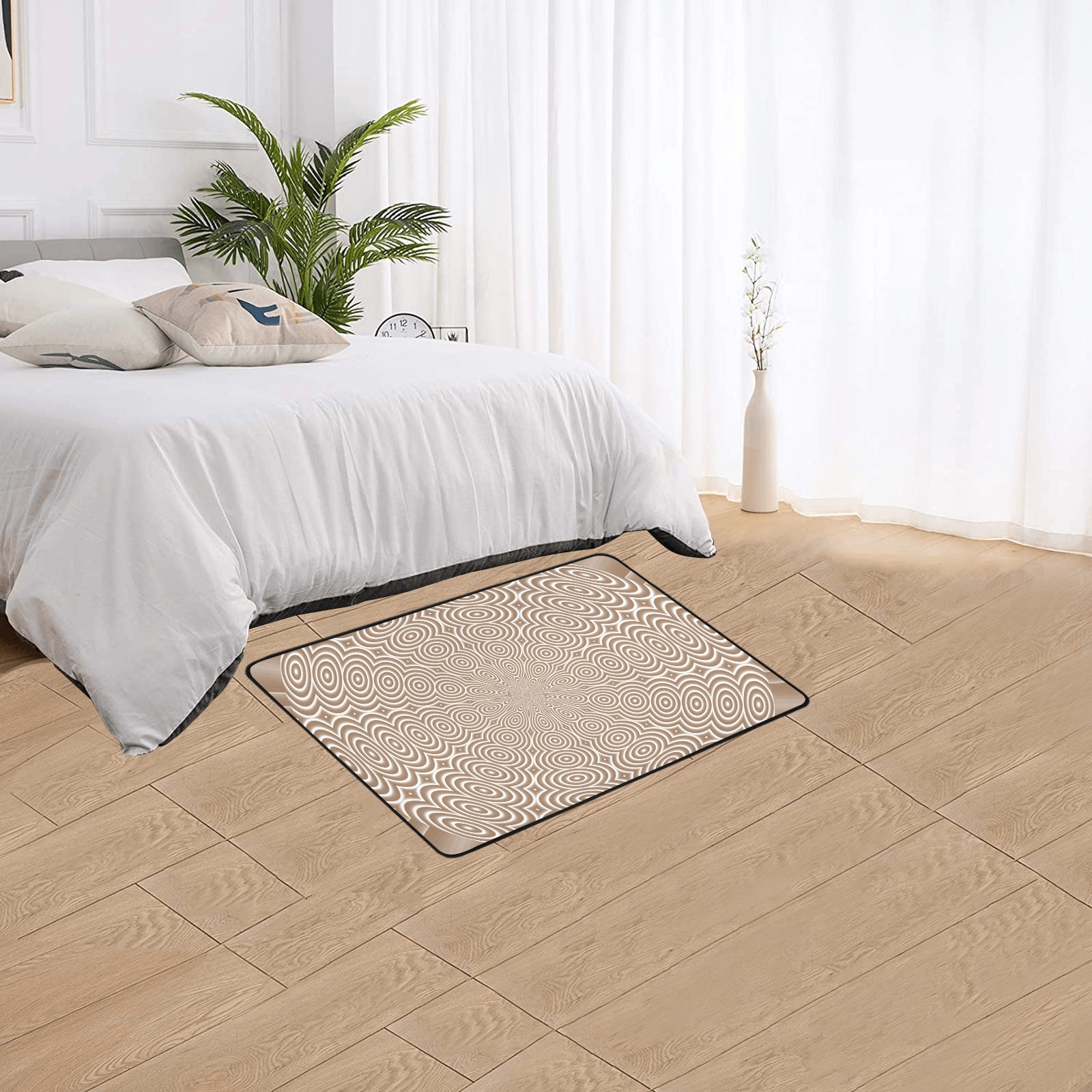 Carpet pol circle strip bw brown Area Rug with Black Binding 2'7"x 1'8‘’