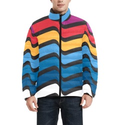 Wavy Colorful Stripes Men's Stand Collar Padded Jacket (Model H41)