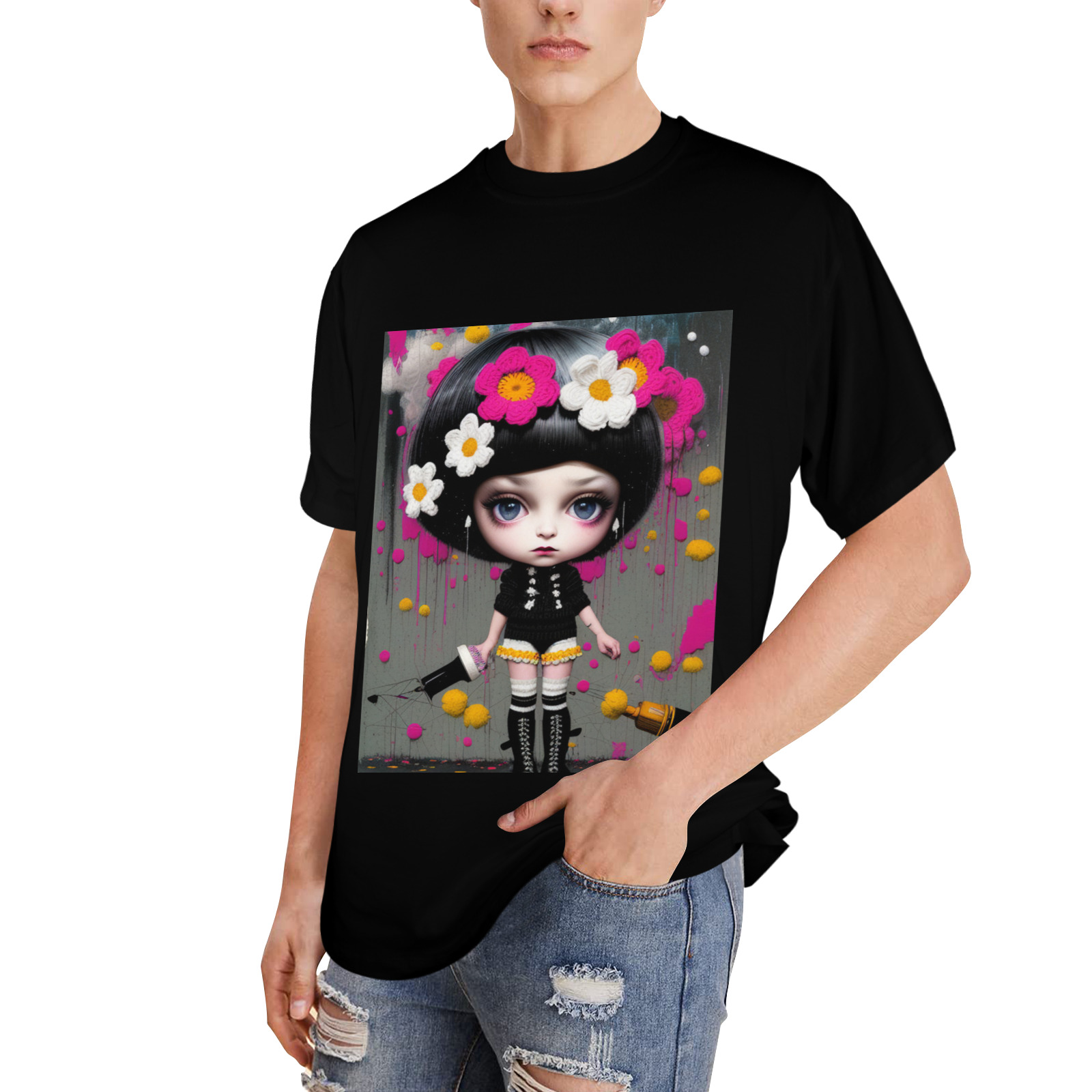 cute gothic knit crochet girl Men's Glow in the Dark T-shirt (Front Printing)