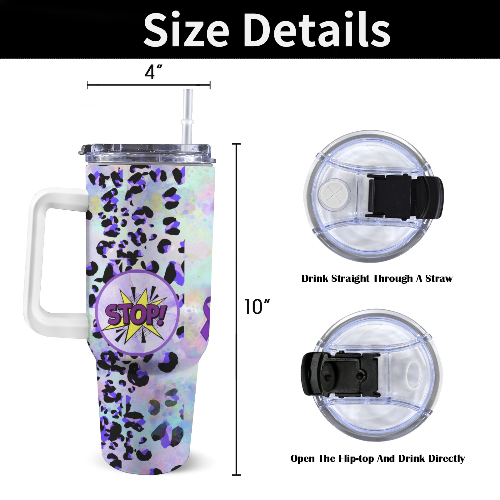 40 oz Tumbler domestic violence 40oz Tumbler with White Handle