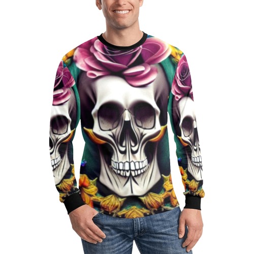 Men's Skull Face Long Sleeve Top Men's All Over Print Long Sleeve T-shirt (Model T51)