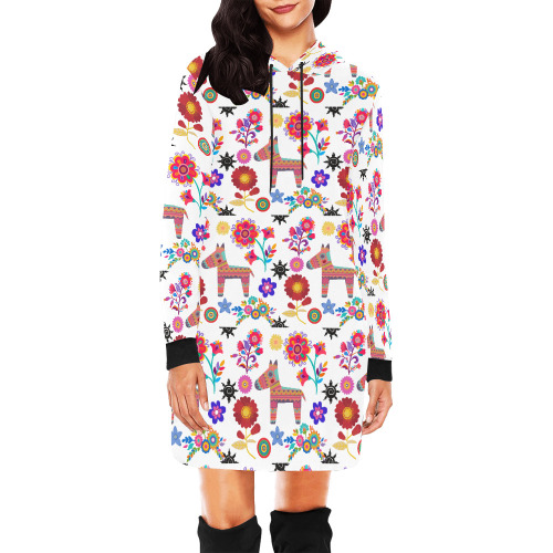 Alpaca Pinata and Flowers All Over Print Hoodie Mini Dress (Model H27)