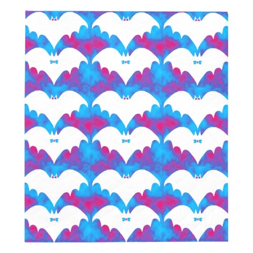 White Bats And Bows Blue Pink Quilt 70"x80"