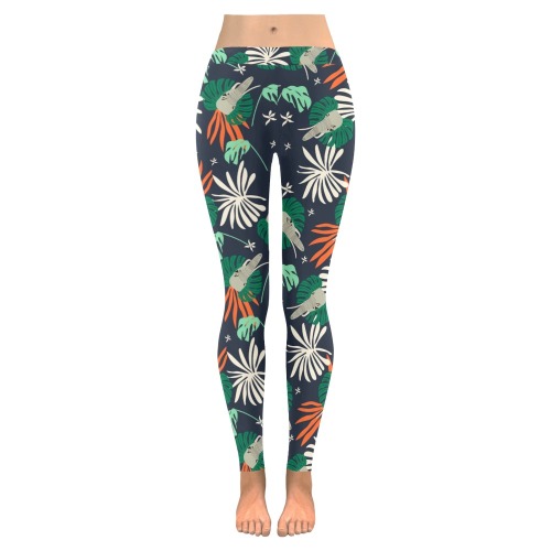 Modern elephants in the jungle Women's Low Rise Leggings (Invisible Stitch) (Model L05)