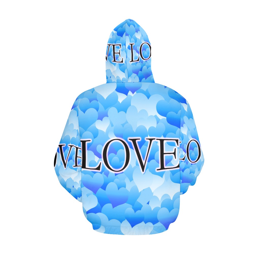 Blue Love All Over Print Hoodie for Women (USA Size) (Model H13)
