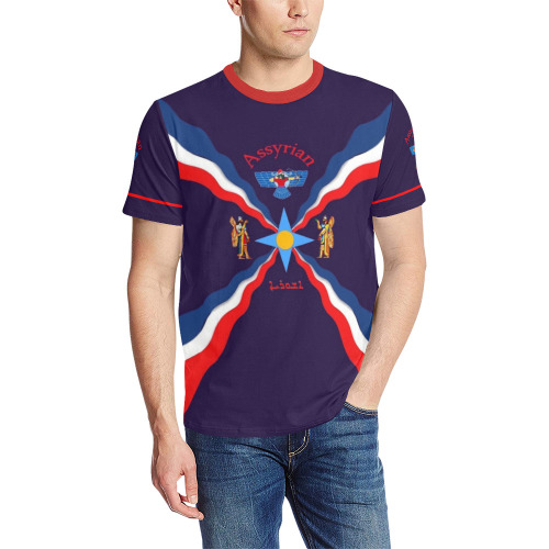 Assyrian Flag Men's All Over Print T-Shirt (Solid Color Neck) (Model T63)