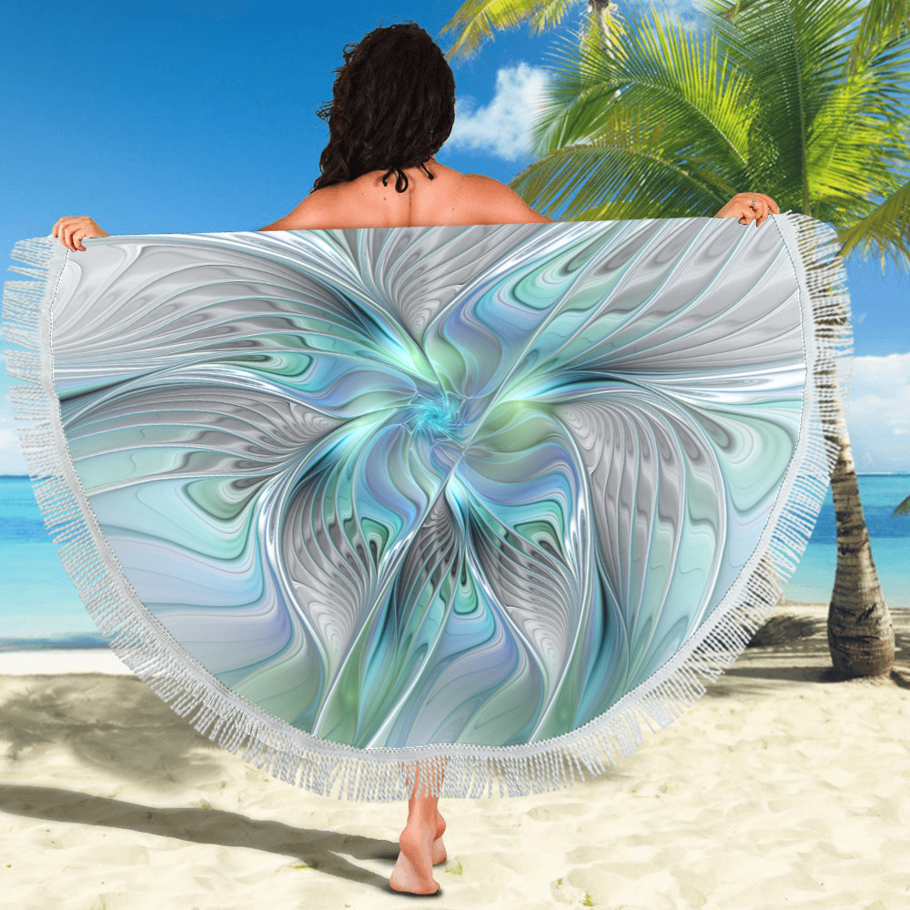 Abstract Blue Green Butterfly Fantasy Fractal Art Circular Beach Shawl 59"x 59"