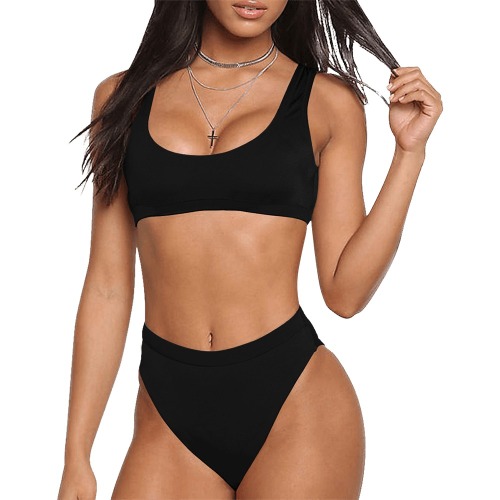Black Beauty Sport Top & High-Waisted Bikini Swimsuit (Model S07)