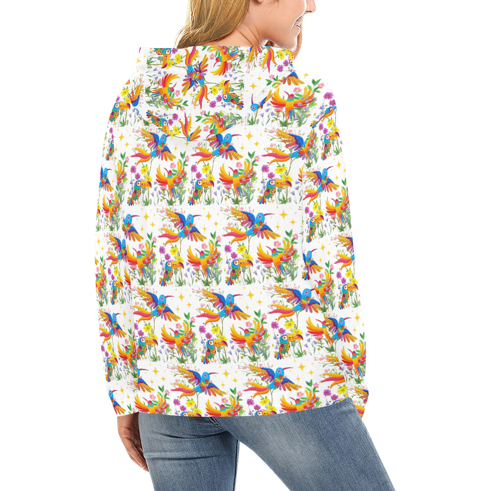 Birds of Paradise Pattern All Over Print Hoodie for Women (USA Size) (Model H13)
