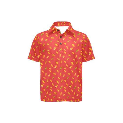 Hot Dog Pattern on Red Little Girls' All Over Print Polo Shirt (Model T55)