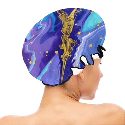 Shimmery Blue and Purple Liquid Marble Shower Cap