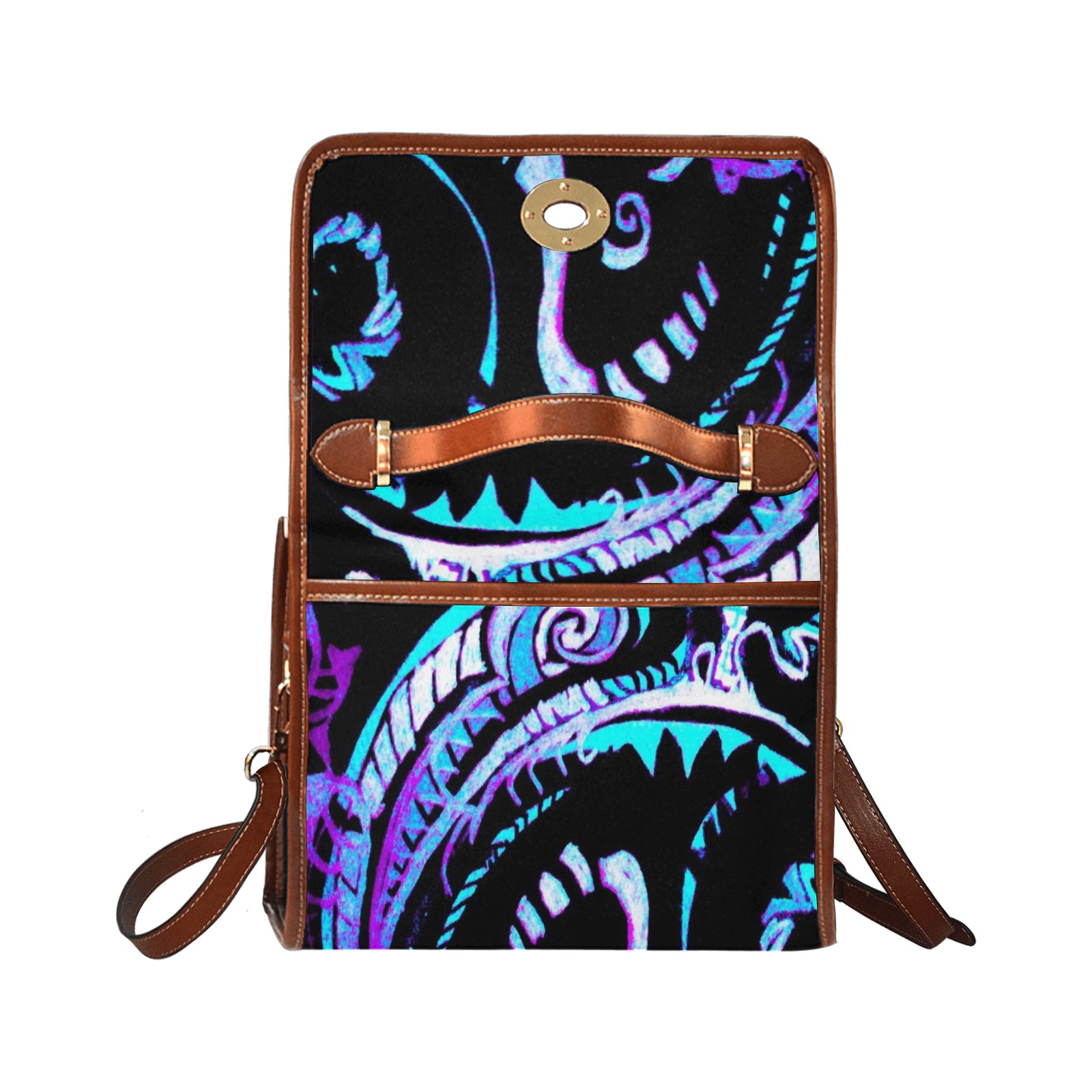 Abstract Blue and turquoise and purple on black Waterproof Canvas Bag-Brown (All Over Print) (Model 1641)
