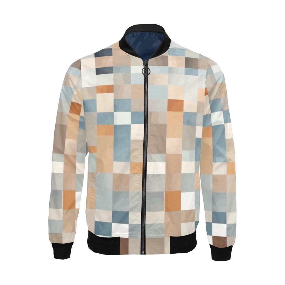 Abstract checkered pattern. Pastel beige colors All Over Print Bomber Jacket for Men (Model H19)