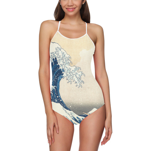The Classic Japanese Great Wave off Kanagawa by Hokusai Strap Swimsuit ( Model S05)