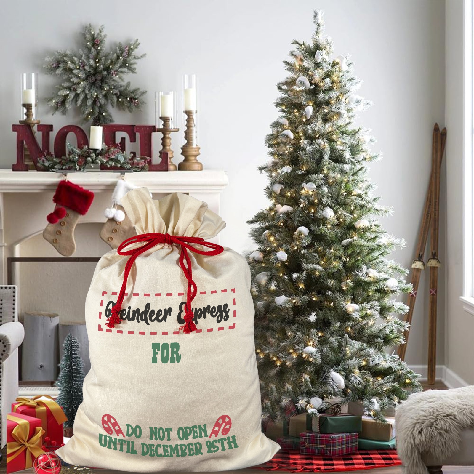 Reindeer Express Santa Claus Drawstring Bag 21"x32" (Two Sides Printing)