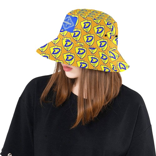 DIONIO Clothing - Red, Blue & Yellow Grand Prix D Shield Repeat Bucket Hat All Over Print Bucket Hat
