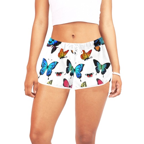 butterfly (white) Women's All Over Print Relaxed Shorts (Model L19)