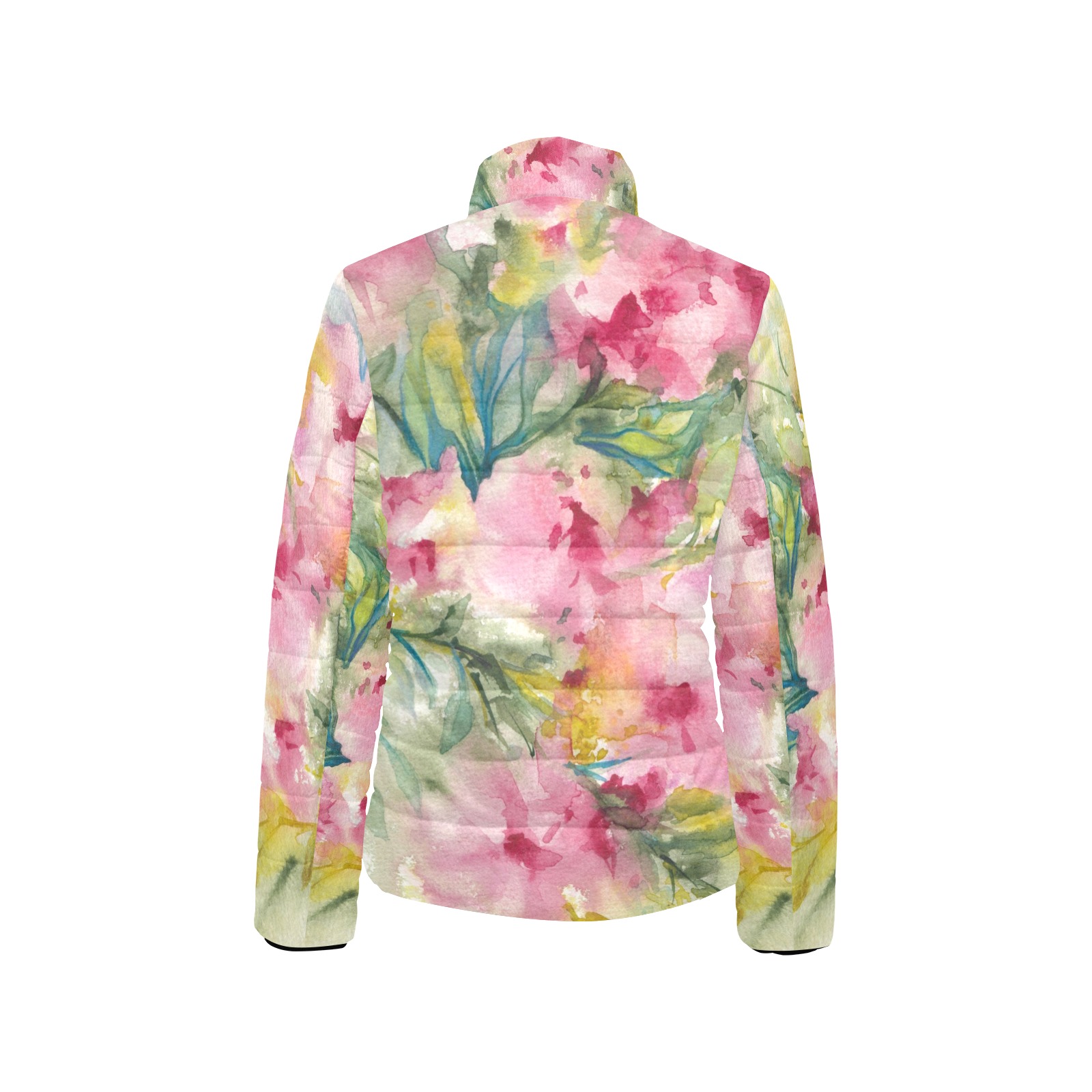 Pink Dreamy Floral Watercolor Women's Stand Collar Padded Jacket (Model H41)