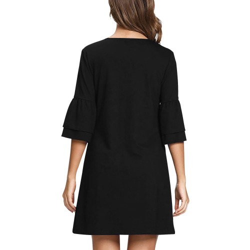 BLACK Half Sleeves V-Neck Mini Dress (Model D63)