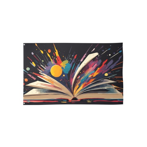 Reading creates knowledge abstract art on black House Flag 56"x34.5"