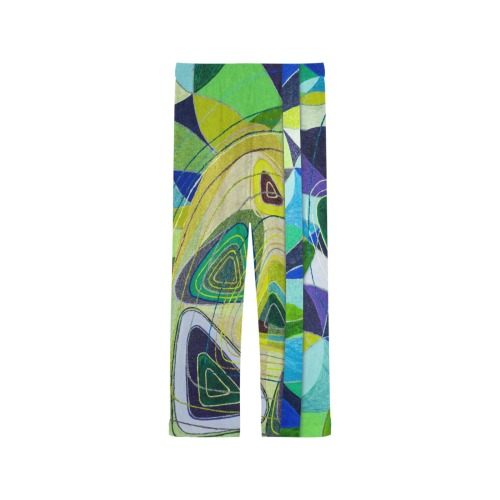 Abstract Geometric Fabric Painting Blue Green Women's Pajama Trousers