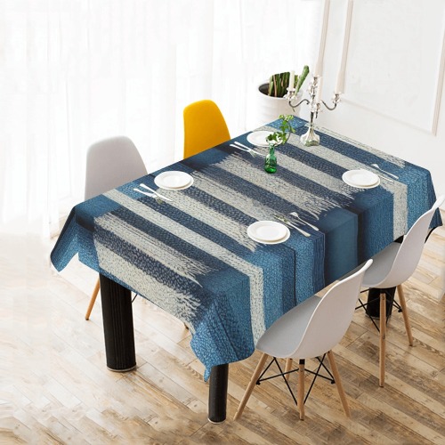 blue and white striped pattern 2 Cotton Linen Tablecloth 60"x 84"