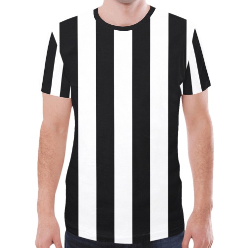 Black and White Vertical Striped Lengthwise Bold Stripes New All Over Print T-shirt for Men (Model T45)