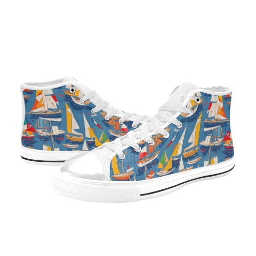 Sailboats. Cool fantasy colorful abstract art. Women's Classic High Top Canvas Shoes (Model 017)