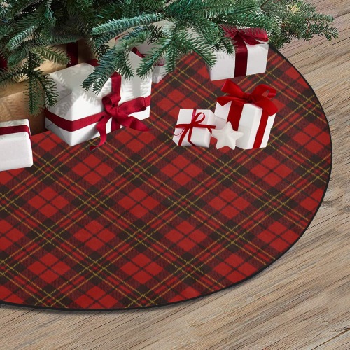 Red tartan plaid winter Christmas pattern holidays Thick Christmas Tree Skirt 36" x 36"