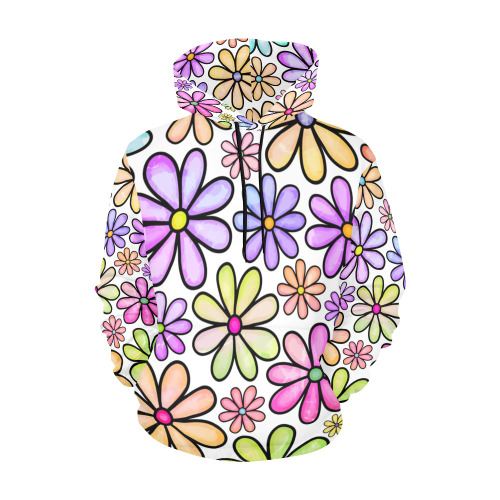 Watercolor Rainbow Doodle Daisy Flower Pattern All Over Print Hoodie for Women (USA Size) (Model H13)