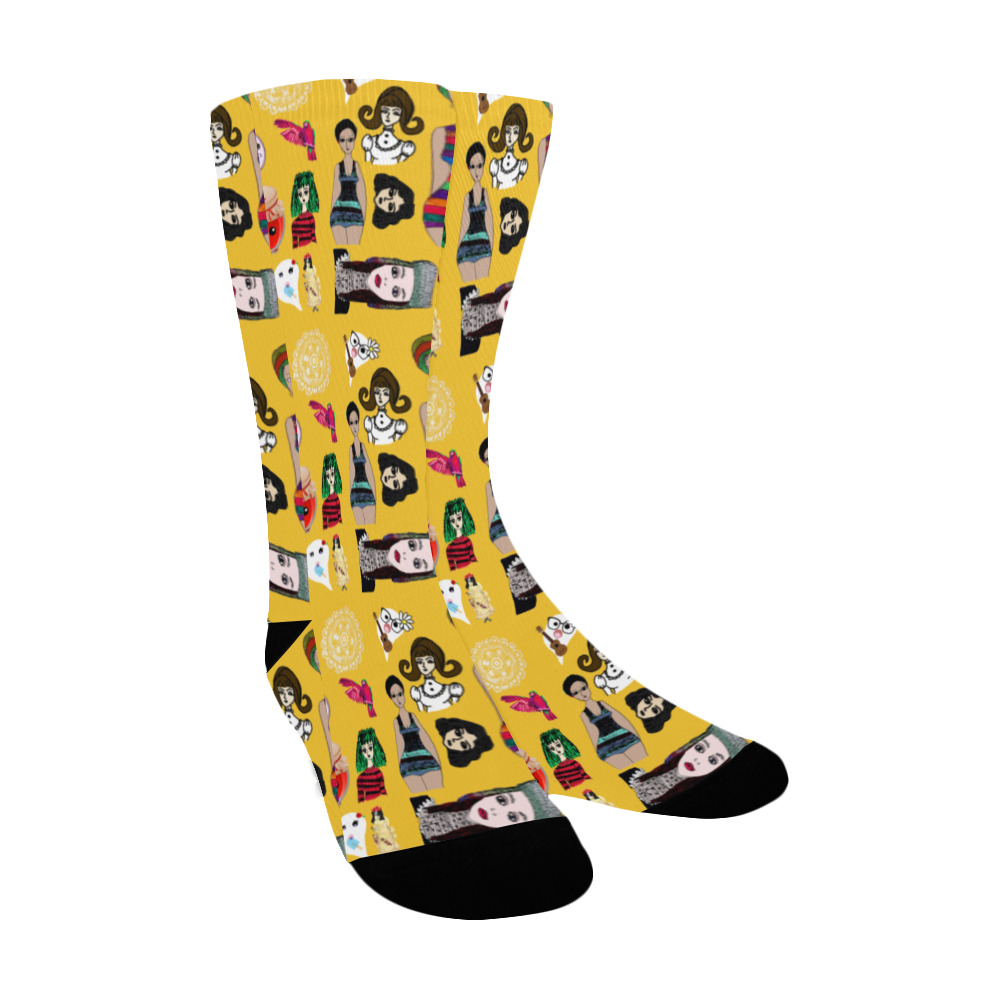 drawing collage yellow Custom Socks for Women