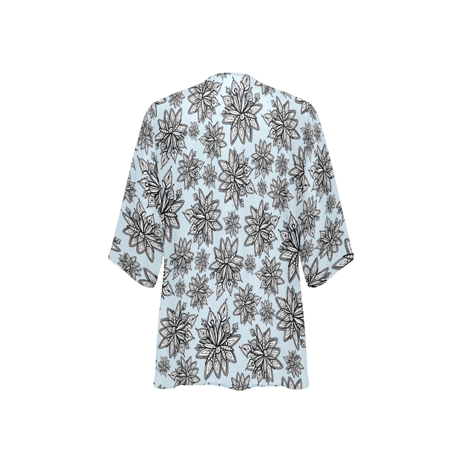 Creekside Floret pattern sky blue Women's Kimono Chiffon Cover Ups (Model H51)