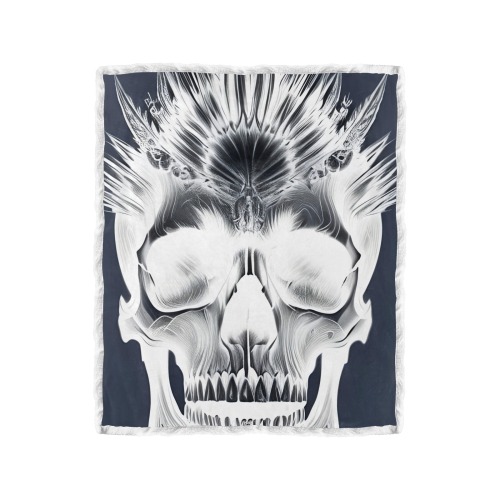 Negative Tribal Skull Double Layer Short Plush Blanket 50"x60"