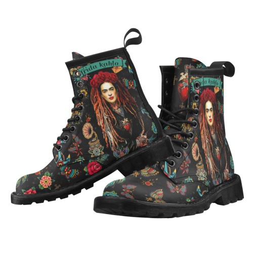Frida Kahlo Women's PU Leather Martin Boots (Model 402H)