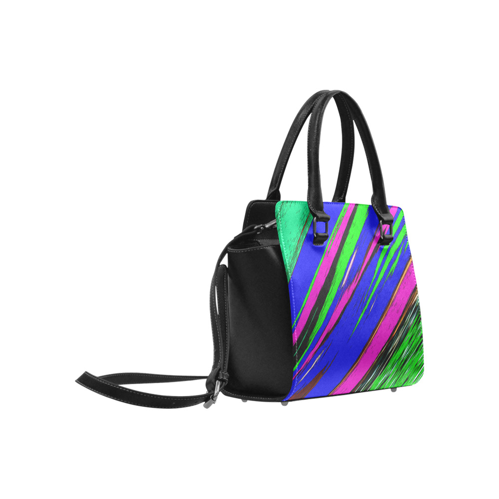 Diagonal Green Blue Purple And Black Abstract Art Classic Shoulder Handbag (Model 1653)