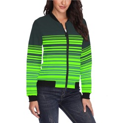 grn yel strips blk All Over Print Bomber Jacket for Women (Model H36)