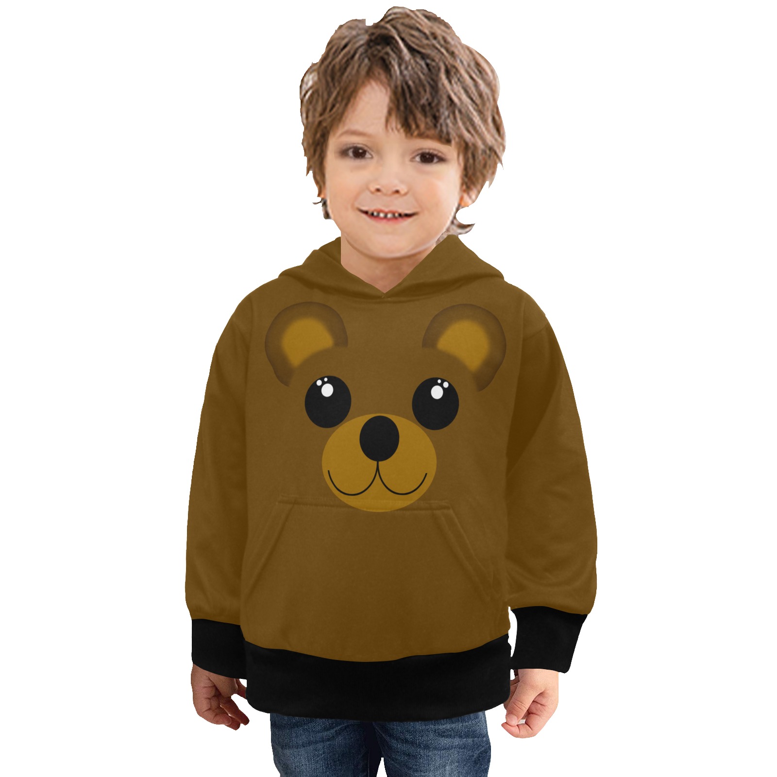Kawaii Brown Bear Little Boys' Long Sleeve Hoodie (Model H57)