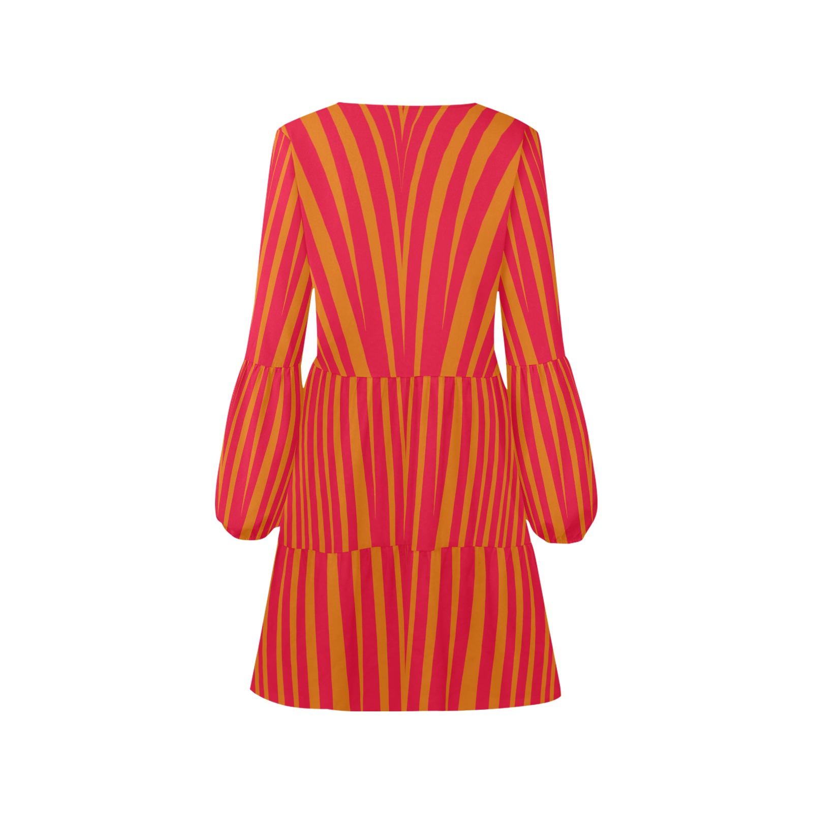 fucsia orange stripes V-Neck Loose Fit Dress (Model D62)