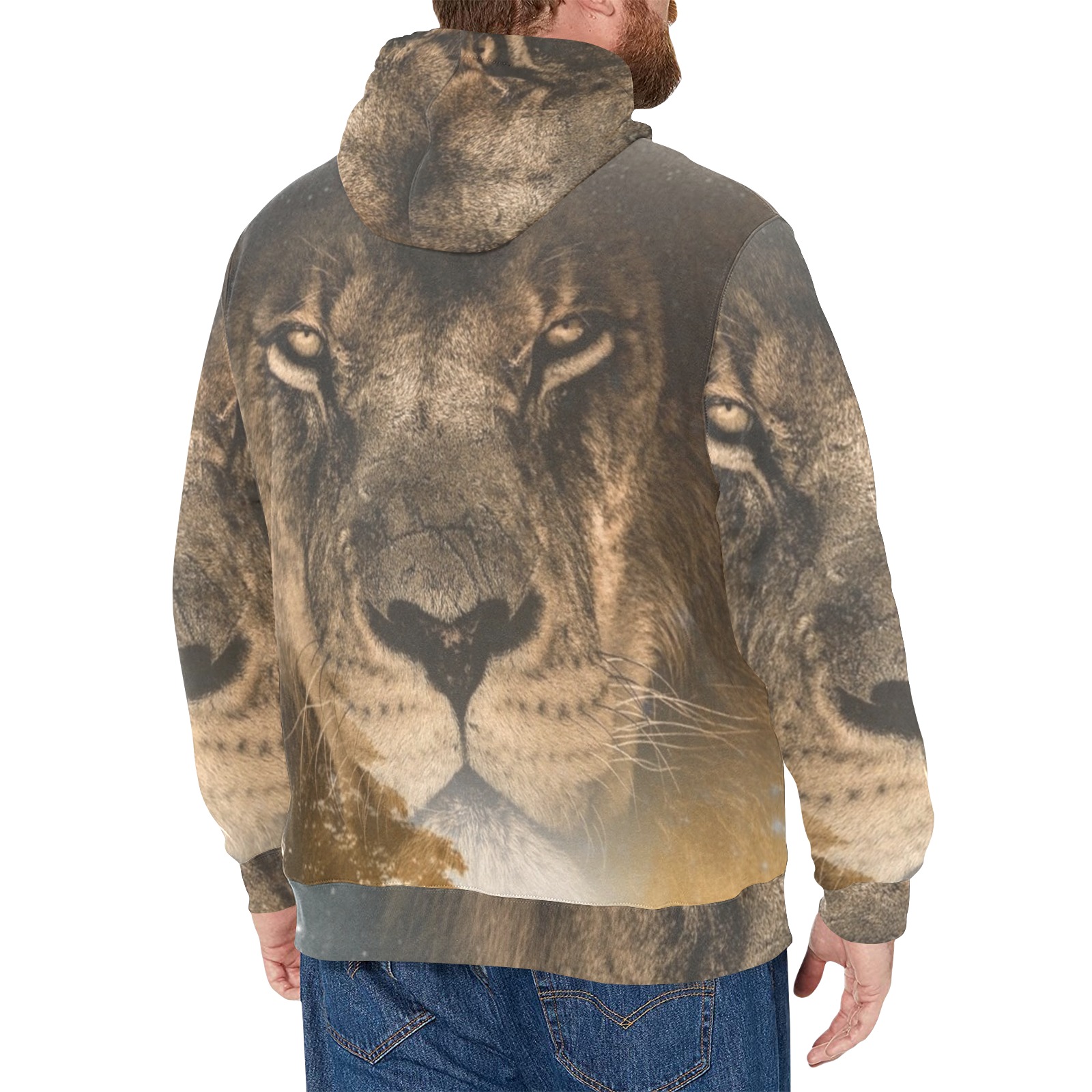 Lion Men's Long Sleeve Fleece Hoodie (Model H55)