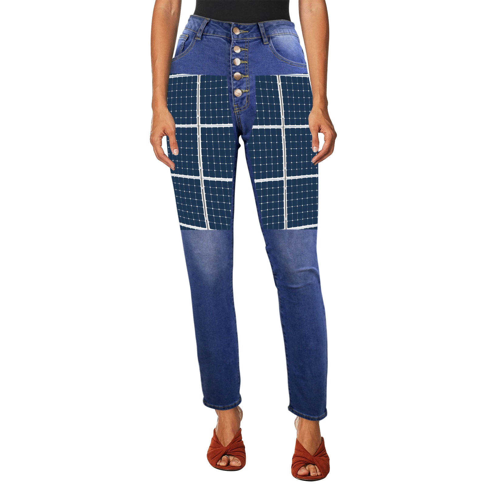Solar Technology Power Panel Image Photovoltaic Women's Jeans (Front Printing)