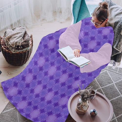 FLOWER OF LIFE stamp pattern purple violet Blanket Robe with Sleeves for Adults