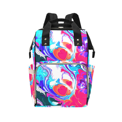 Blue White Pink Liquid Flowing Marbled Ink Abstract Multi-Function Diaper Backpack/Diaper Bag (Model 1688)