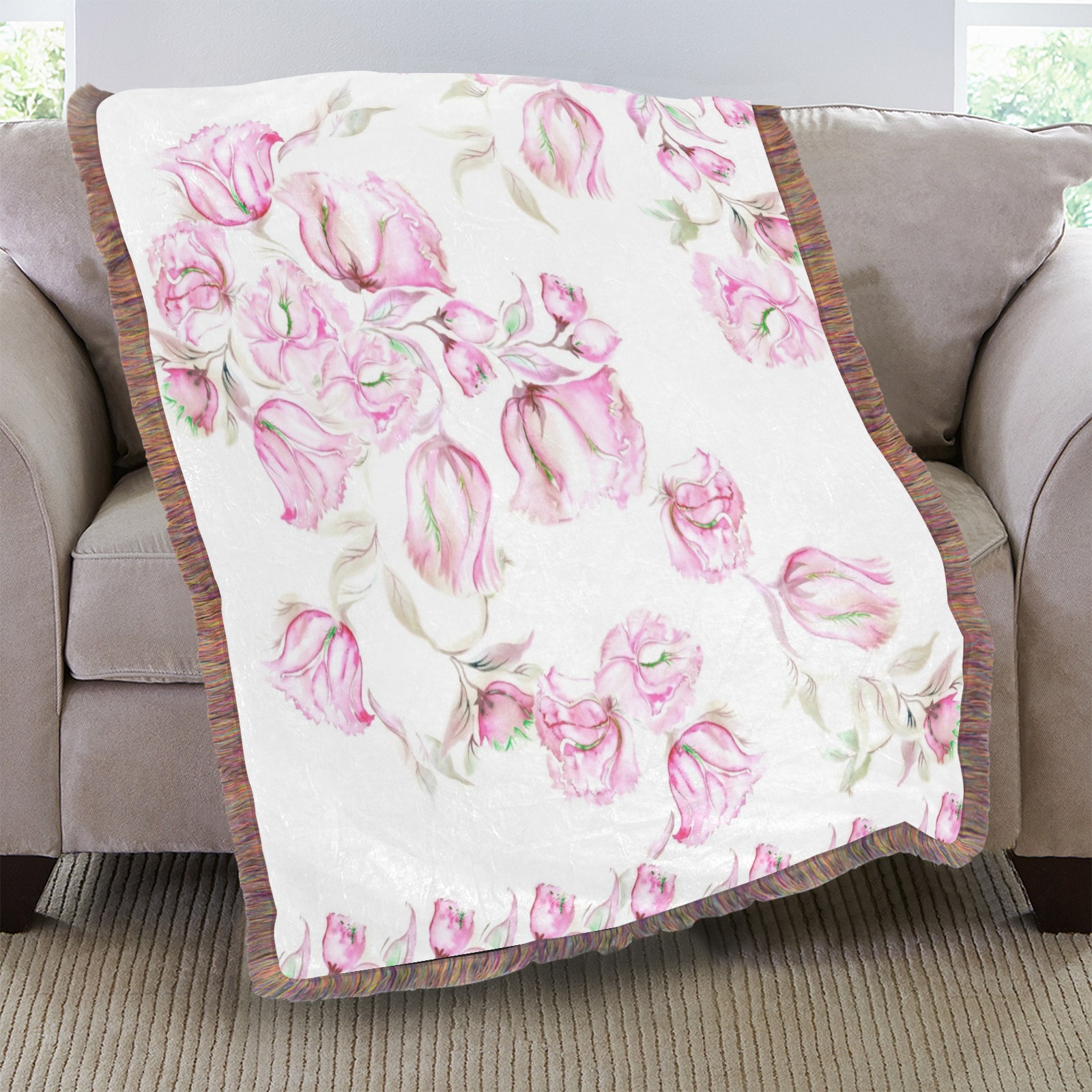 Chinese Peonies 3 Ultra-Soft Fringe Blanket 30"x40" (Mixed Green)