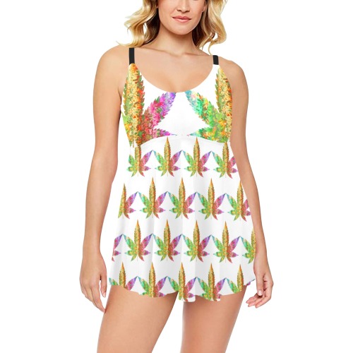 Multi colour leaf Chest Pleat Swim Dress (Model S31)