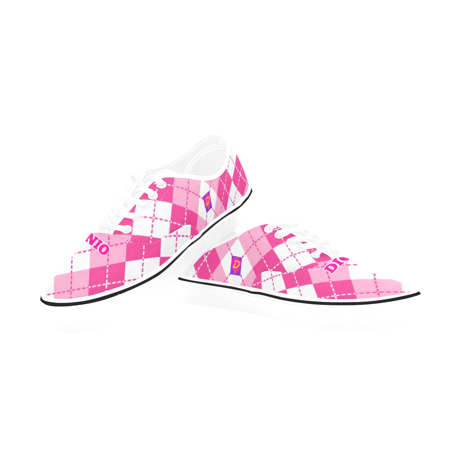 DIONIO - Ladies' Pink & White Argyle Casual Classic Canvas Low Top Shoes Classic Women's Canvas Low Top Shoes (Model E001-4)