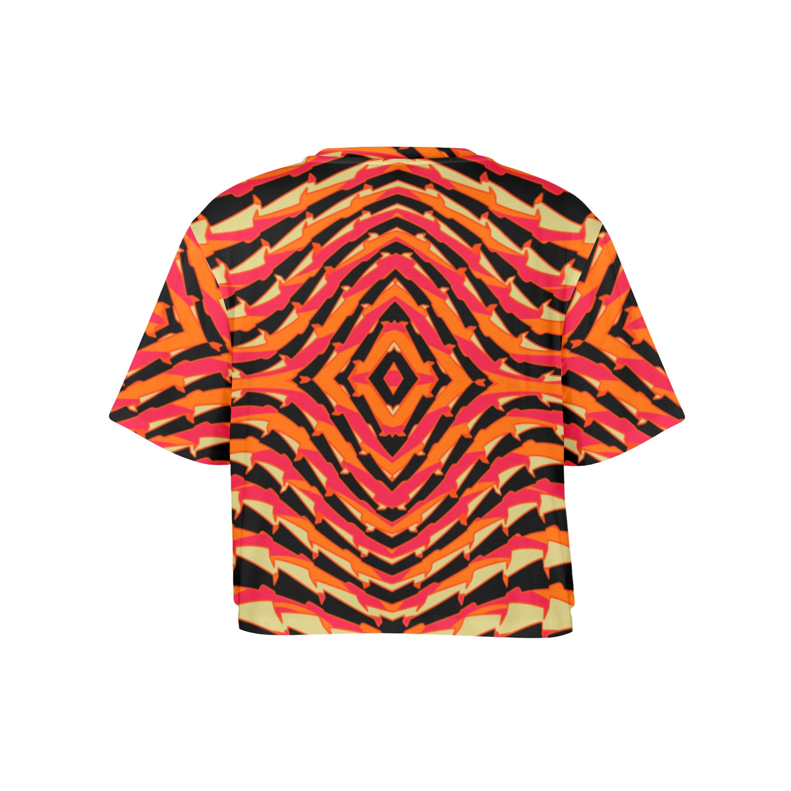 Retro geometrical orange fucsia black & cream Women's Cropped T-shirt (Model T80)