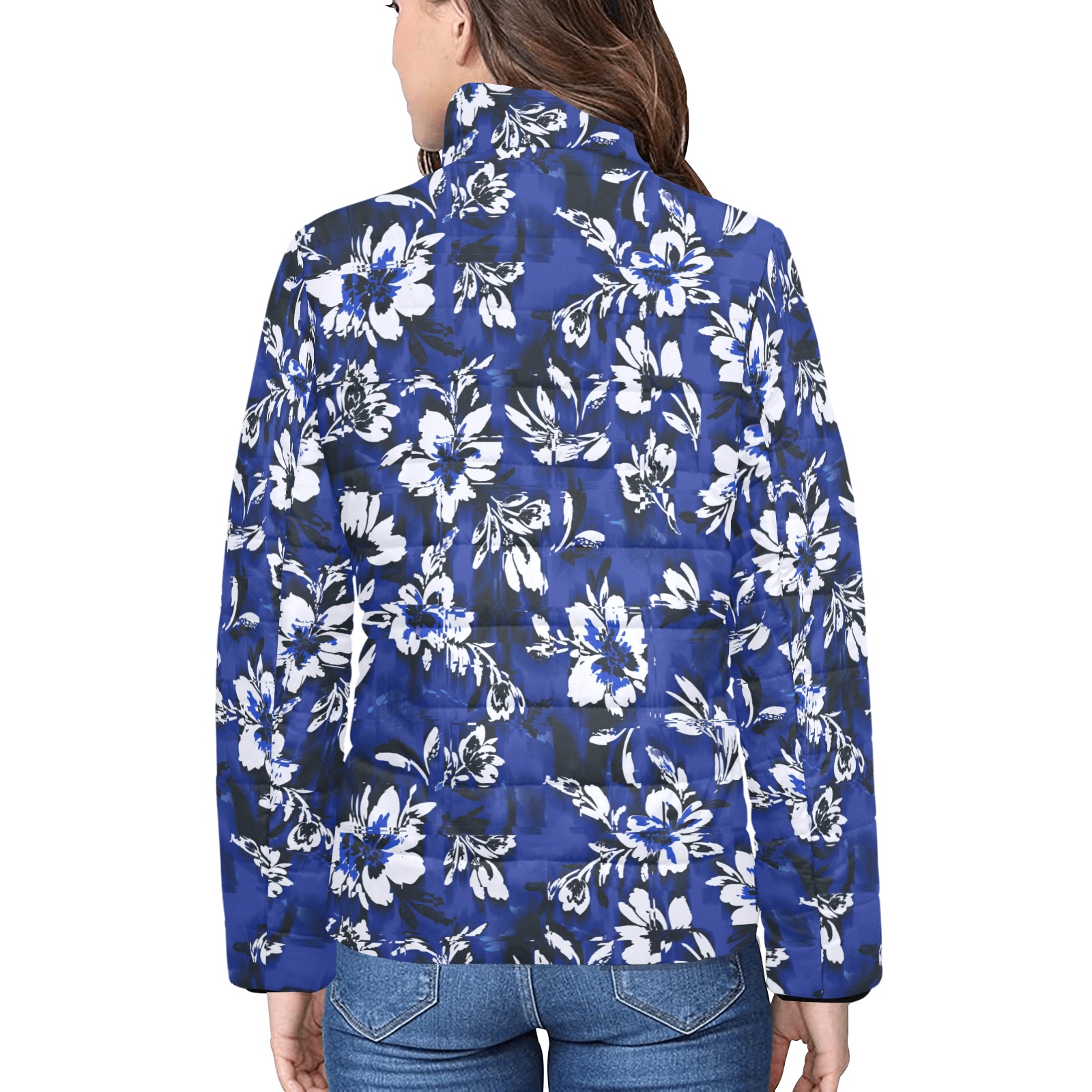 Flowery distortion mosaic Women's Stand Collar Padded Jacket (Model H41)