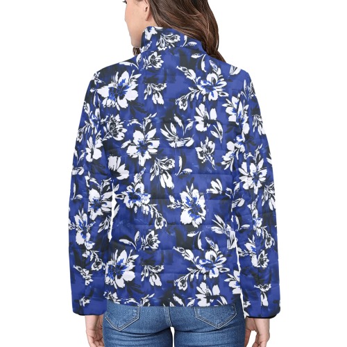 Flowery distortion mosaic Women's Stand Collar Padded Jacket (Model H41)