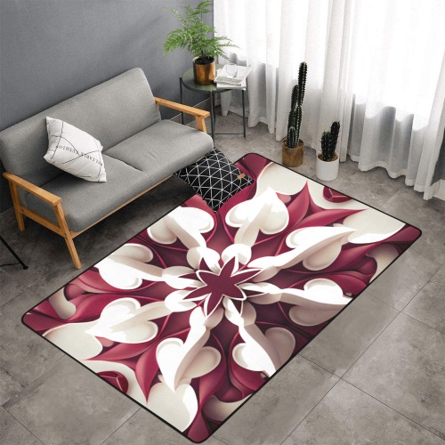 red and white floral pattern Area Rug with Black Binding 7'x5'