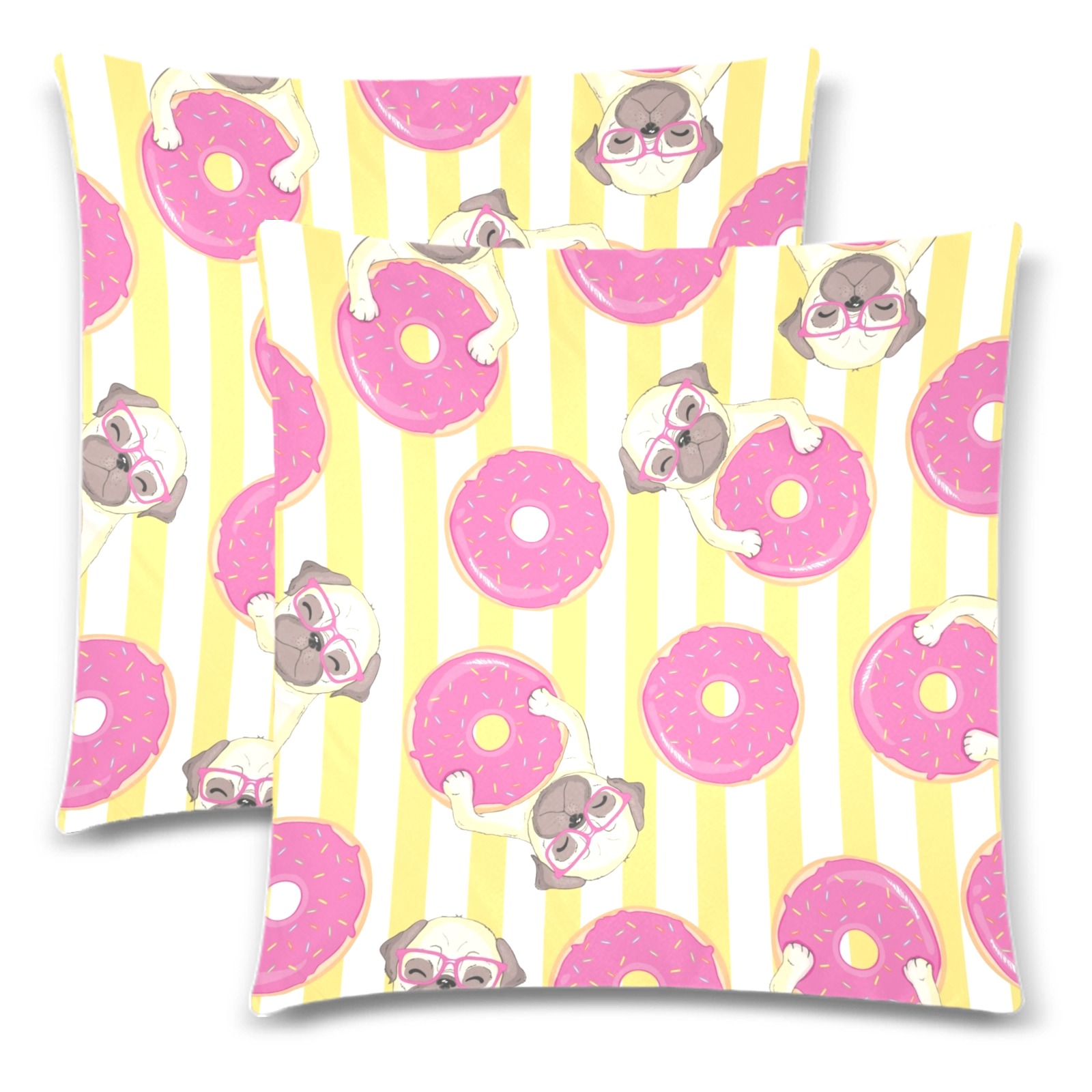 PUG (1) Custom Zippered Pillow Cases 18"x 18" (Twin Sides) (Set of 2)